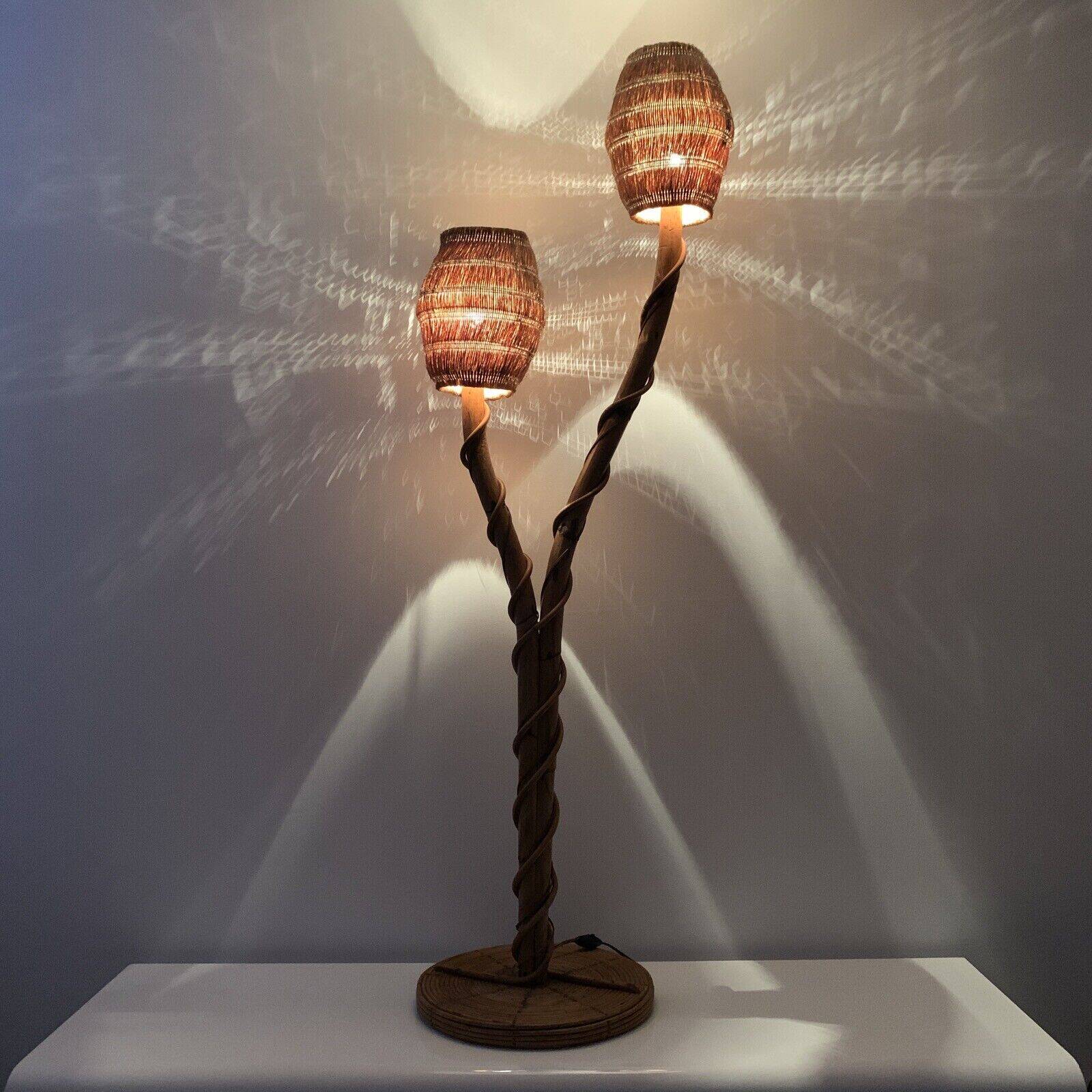 Lampadaire bambou rotin coco vintage