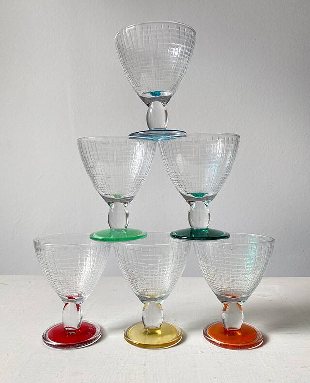 Colored glass stemmed bowls