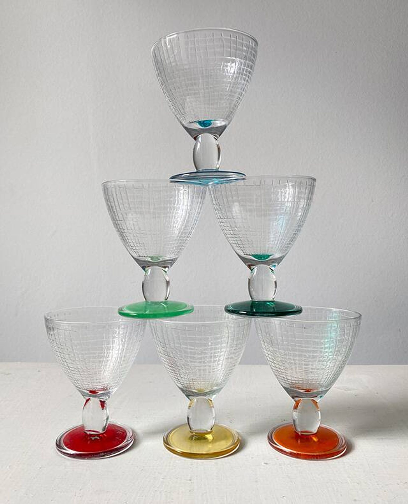 Colored glass stemmed bowls