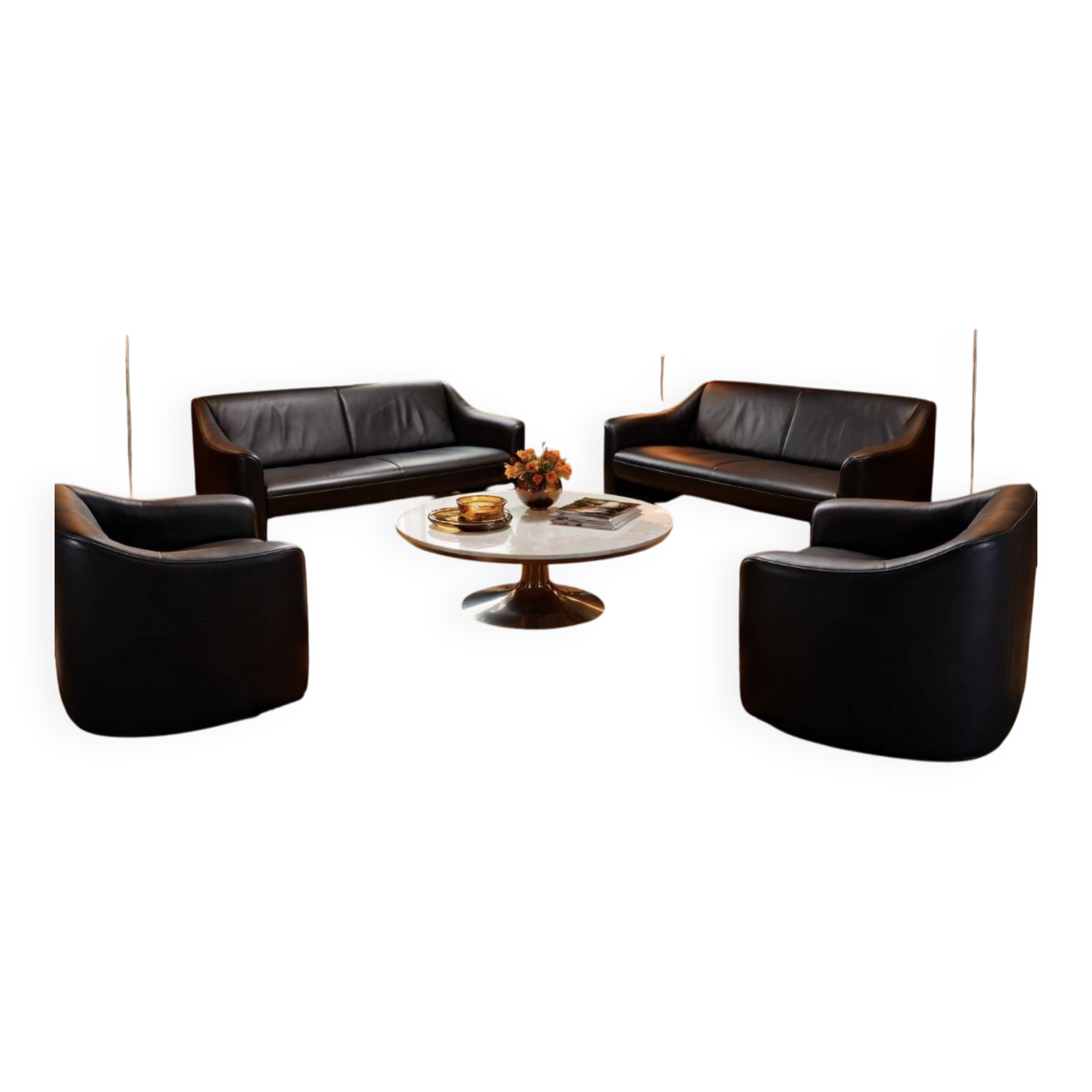 Canapés and Matteo Grassi vintage leather armchairs