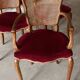 Set of 4 Louis XV style chairs in cherry wood – canework and burgundy velvet