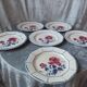 Series of 6 plates flat decor of roses, model malmaison, digoin sarreguemines