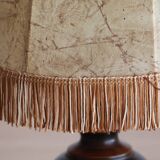 Vintage Italian table lamp in turned wood and leather lampshade