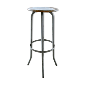Wooden and metal high stool, 1960s