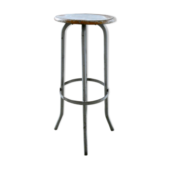 Tabouret haut en bois et métal, années 60