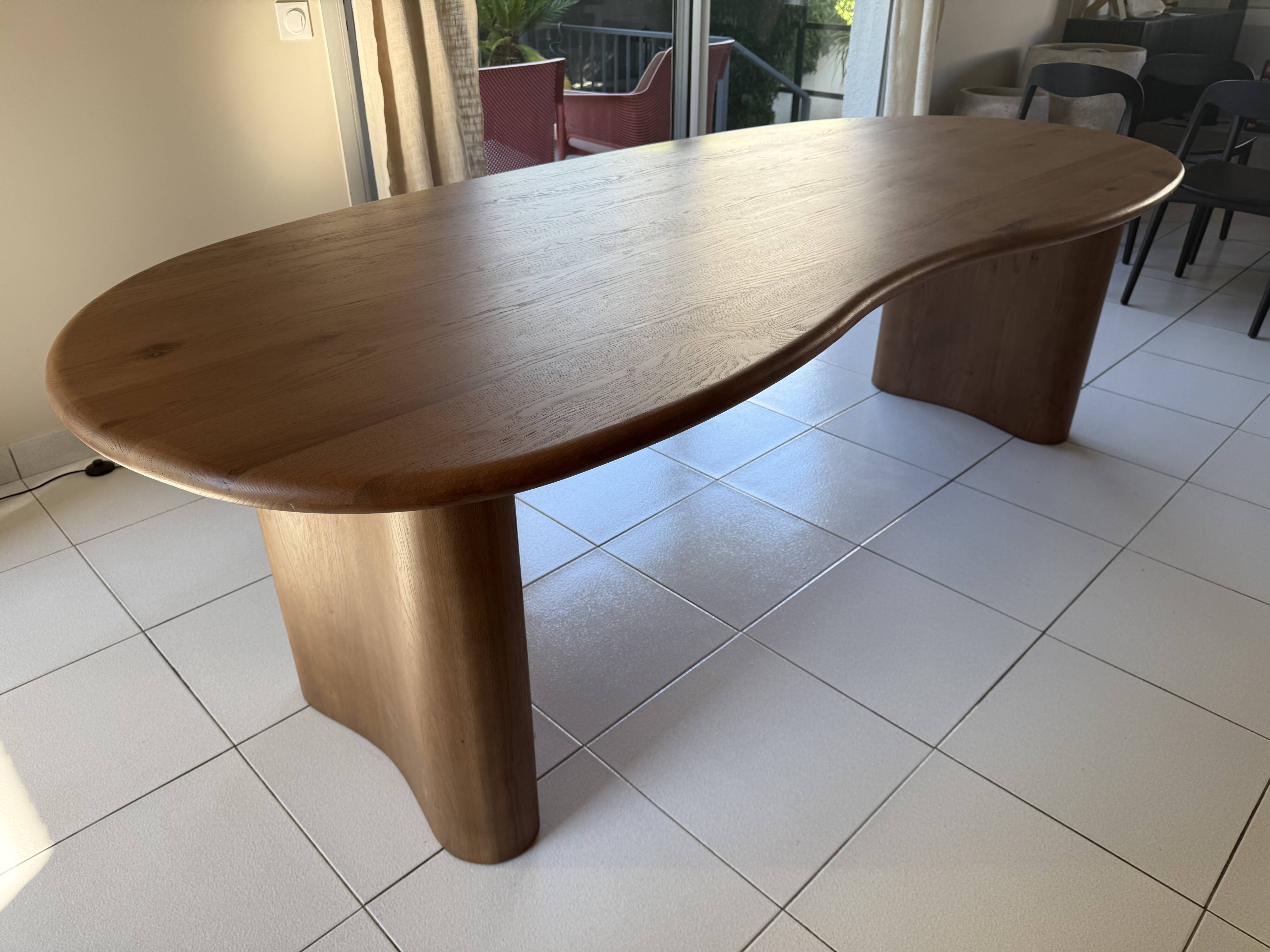 Wood table in organic shape 250×110