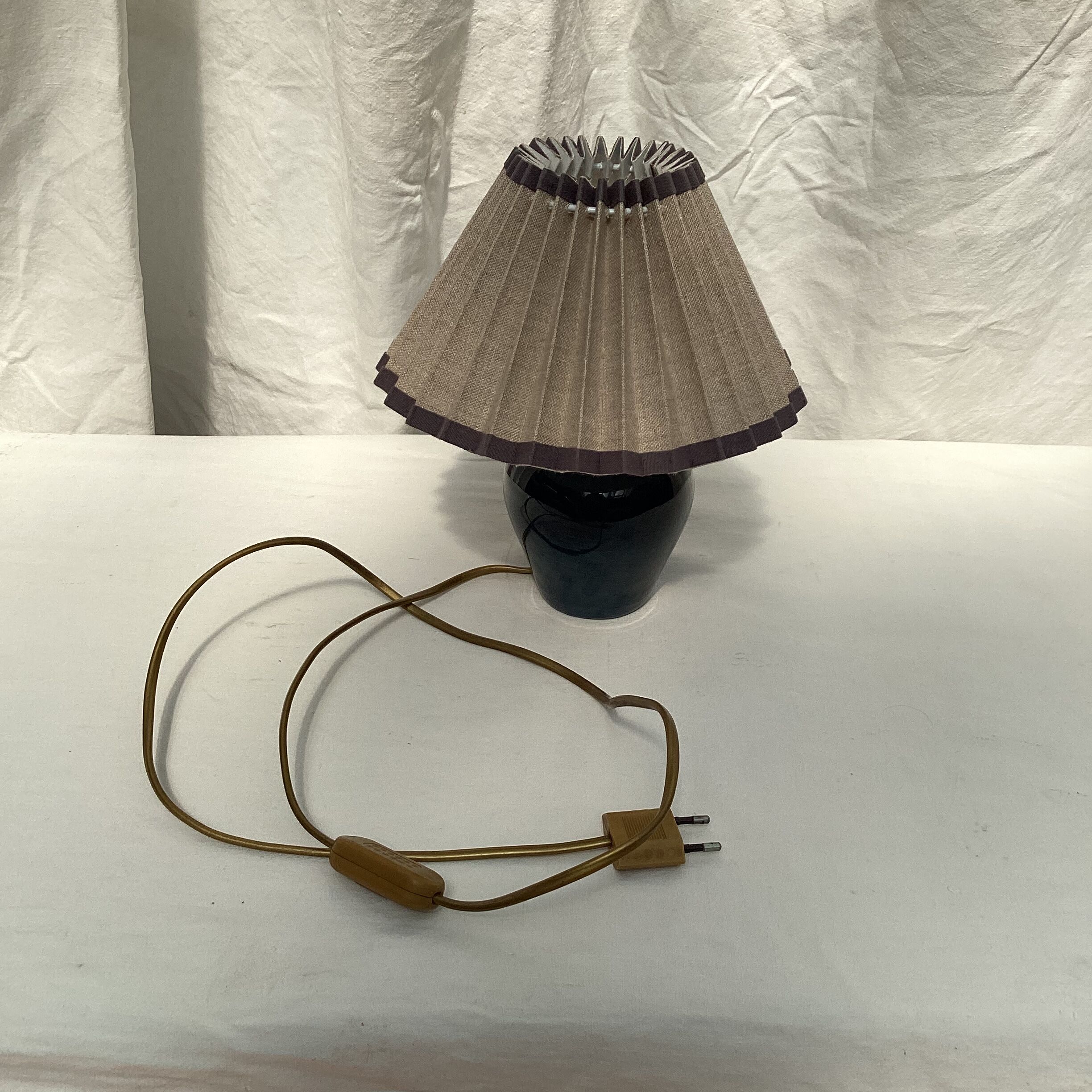 Ceramic lamp signed with pleated lampshade