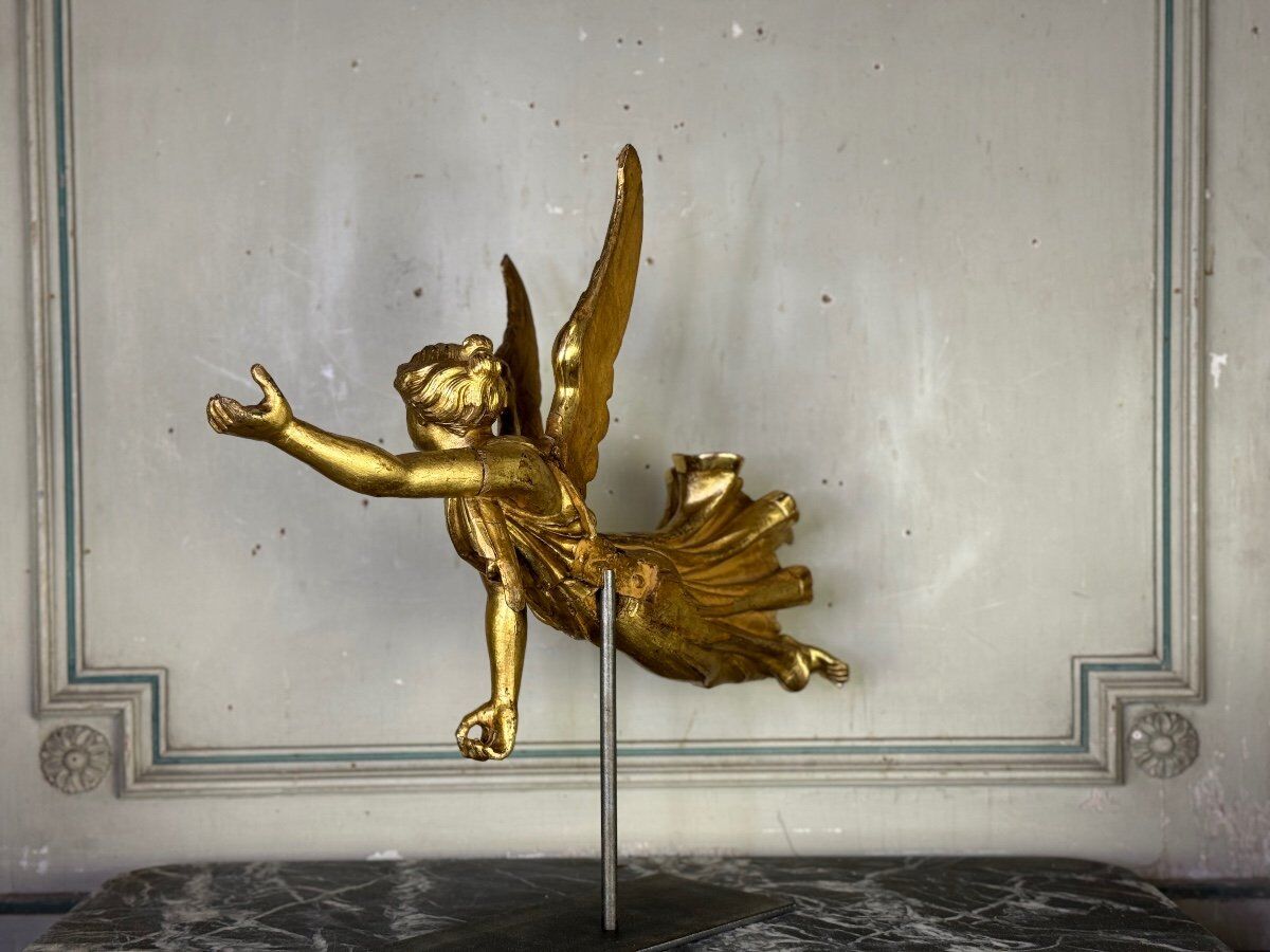 Gilded wooden sculpture, draped angel, Austria around 1800