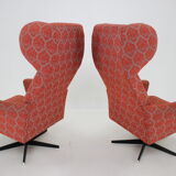 1970s pair of swivel wingback armchairs, Czechoslovakia