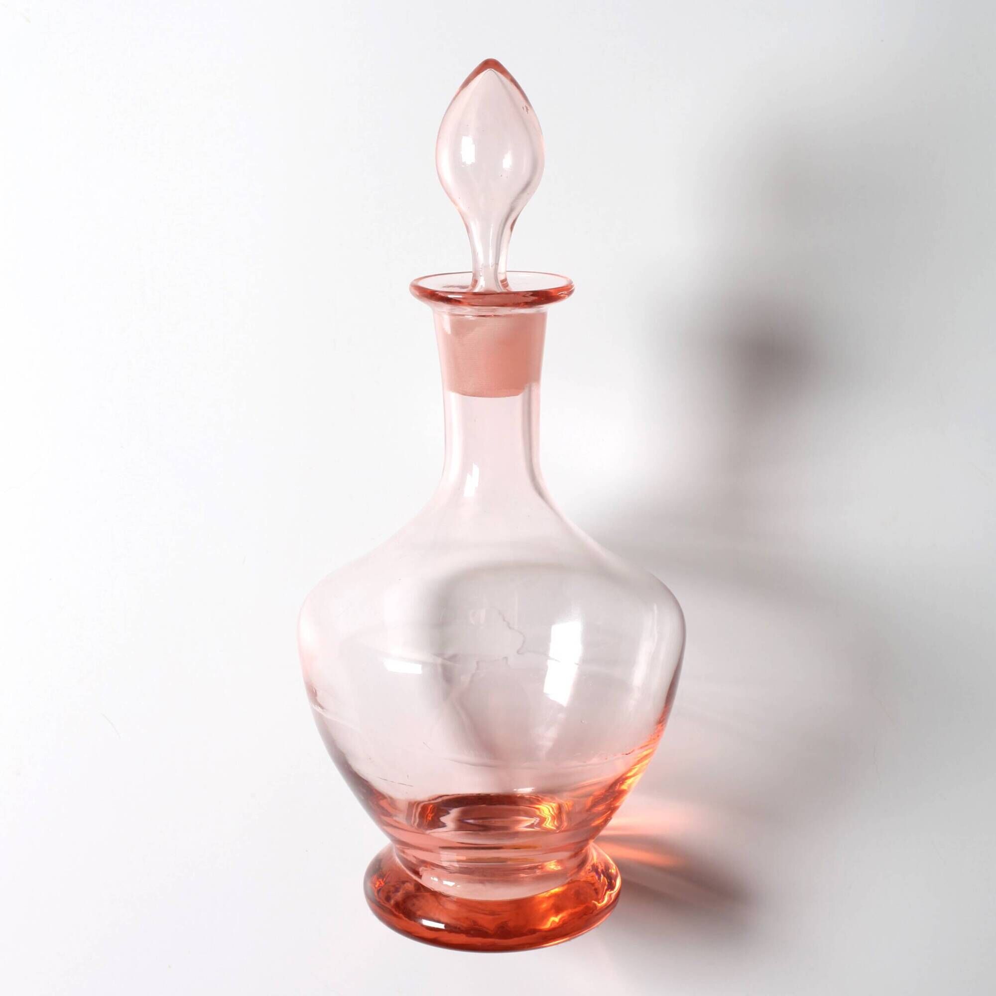Pair of Rare Vintage Pink Glass Decanters / Empoli / Italy / 1930s