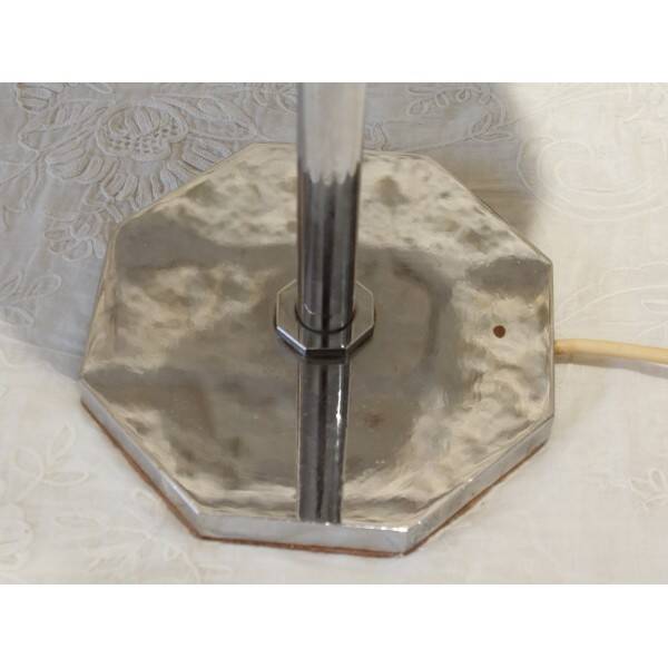 Chrome metal lamp with glass globe, Art Deco style, 20th century period.