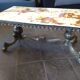 Wrought iron coffee table, marble top