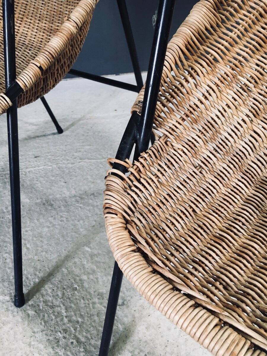 Mid-Century Modern Rattan Armchairs, France, 1950s, Set of 2