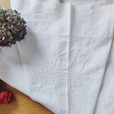 Drap plat ancien en lin monogrammé 190 x 260 cm "CK"