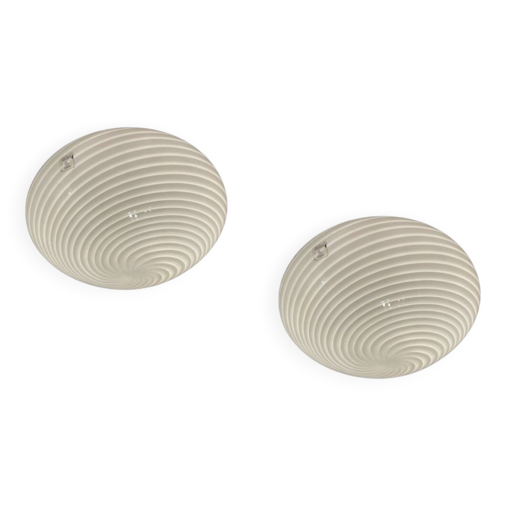 Murano Glass White Swirl Flushmounts Set of 2