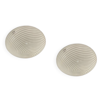 Murano Glass White Swirl Flushmounts Set of 2