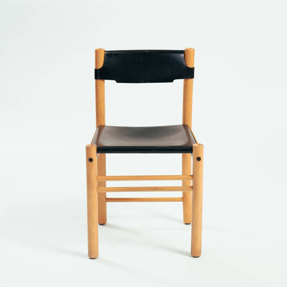 Ibisco hideleather beech stick chairs, Italy 1970, set of 2