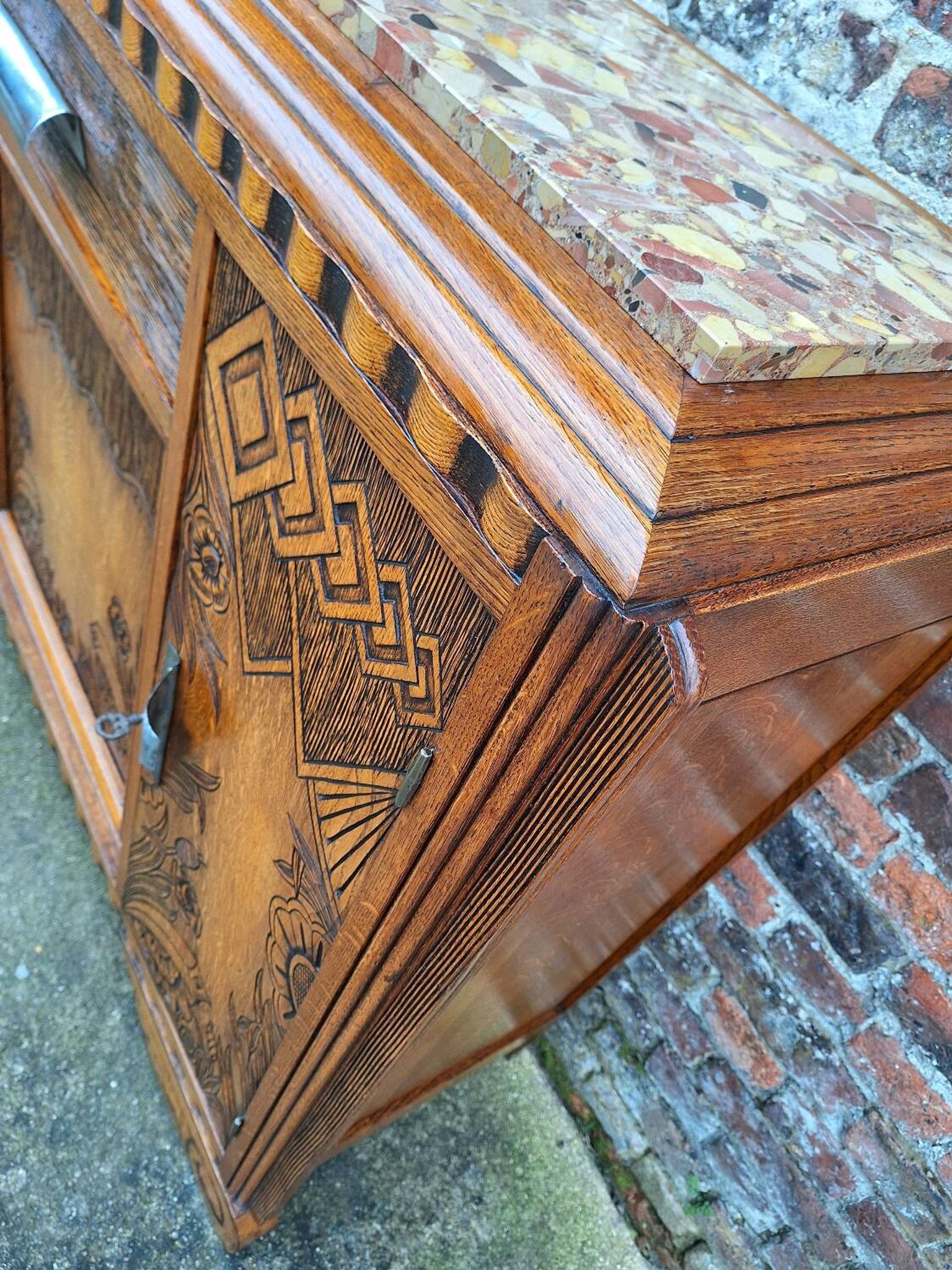 Art deco sideboard marble top, old buffet furniture, vintage dresser