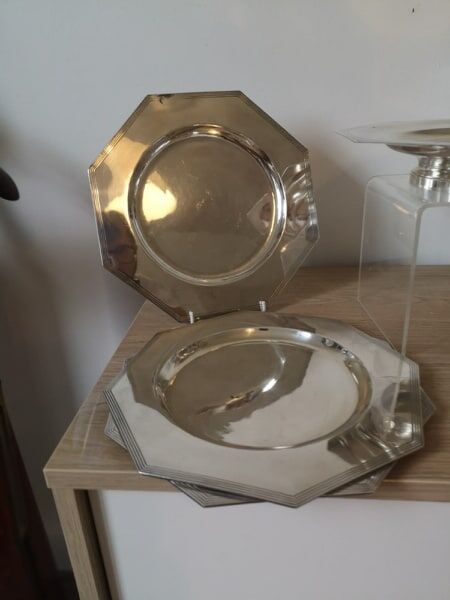 Series of six presentation plates and a silver metal plate- 20th century.