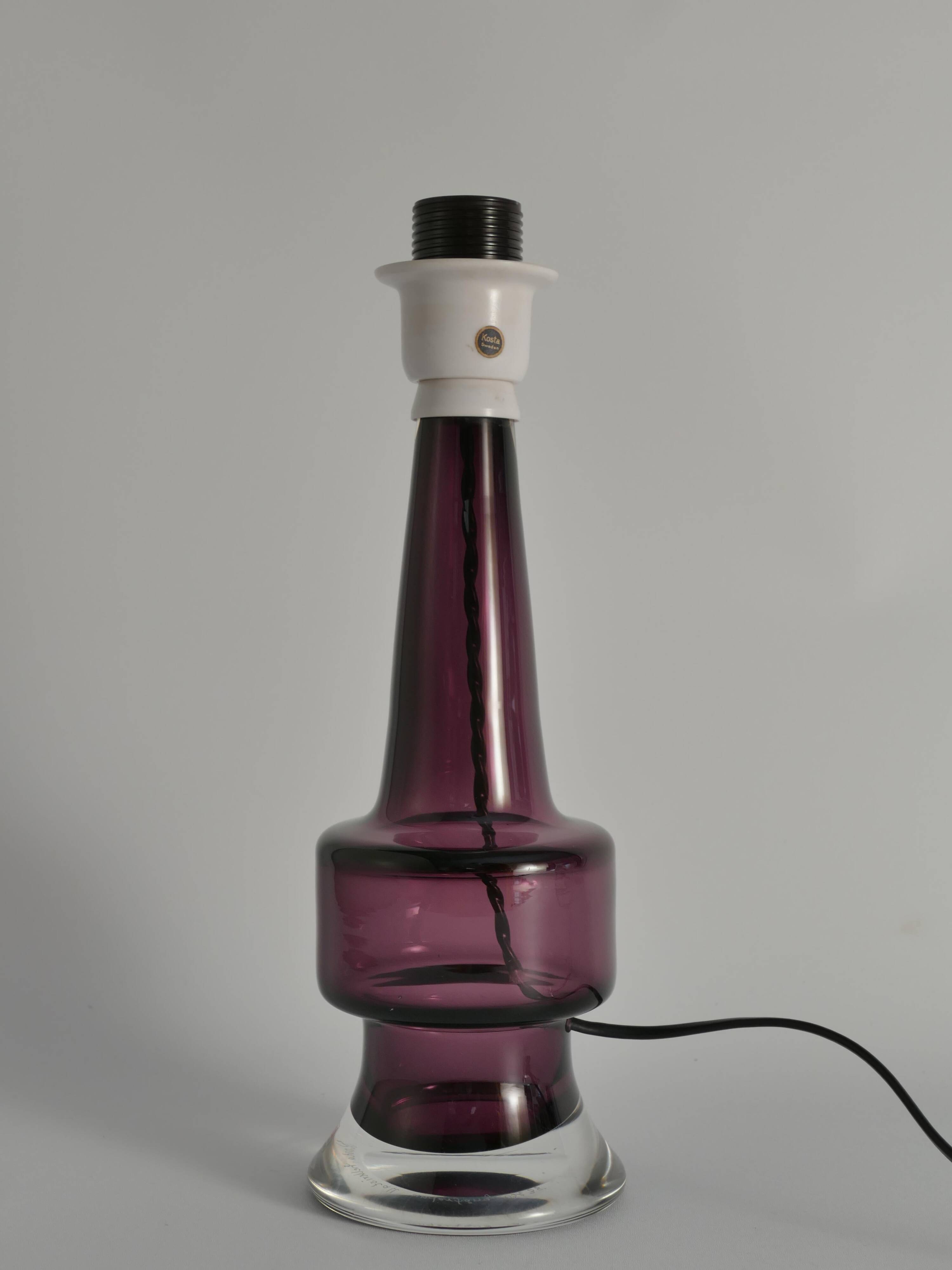 Mid-Century Modern Purple Chrystal Glass Table Lamp by Kosta 1960s
