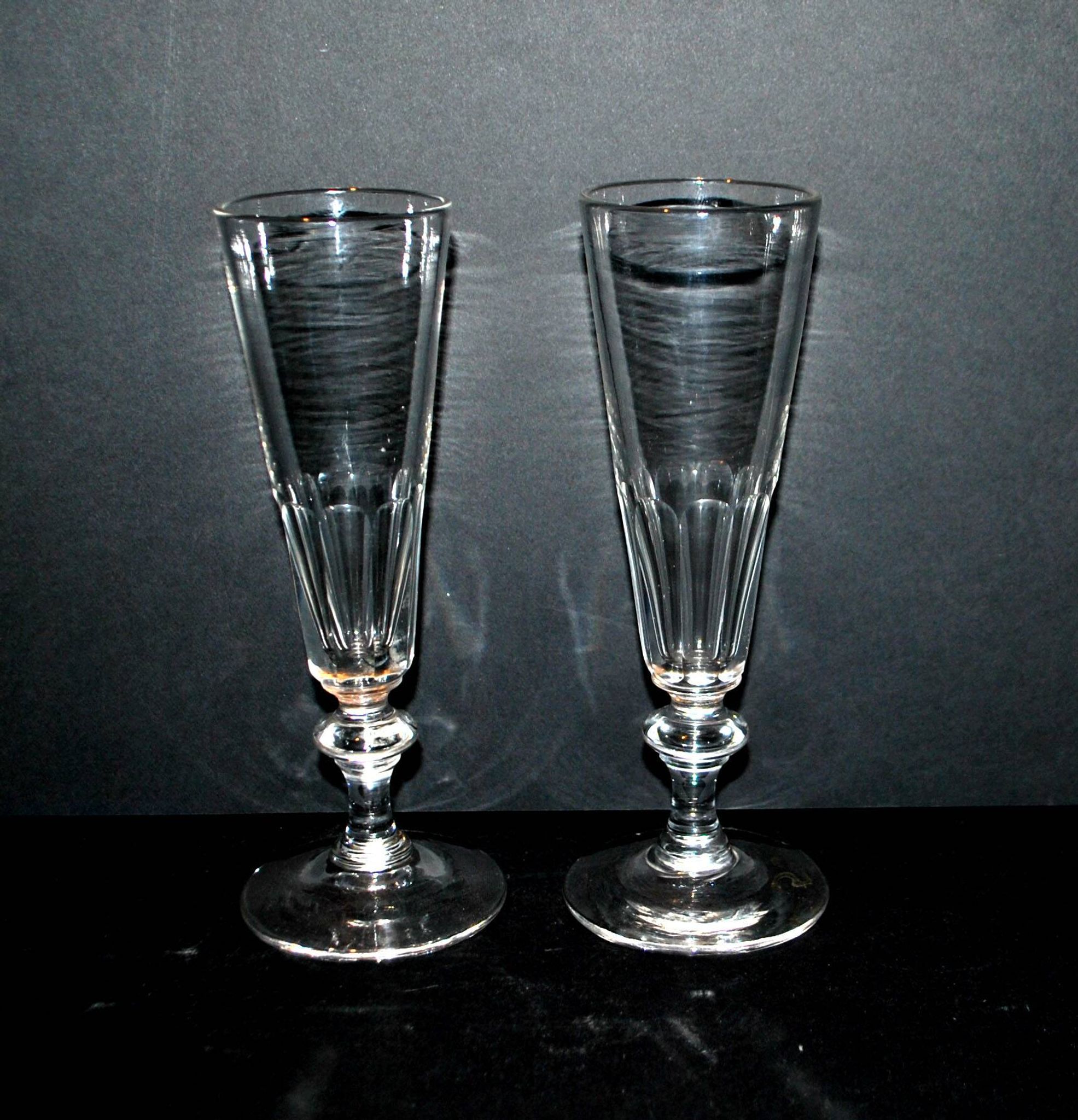 Set of 2 antique cut crystal champagne flutes from Baccarat 1900