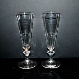 Lot de 2 flûtes à champagne ancienne en cristal taillé de Baccarat 1900