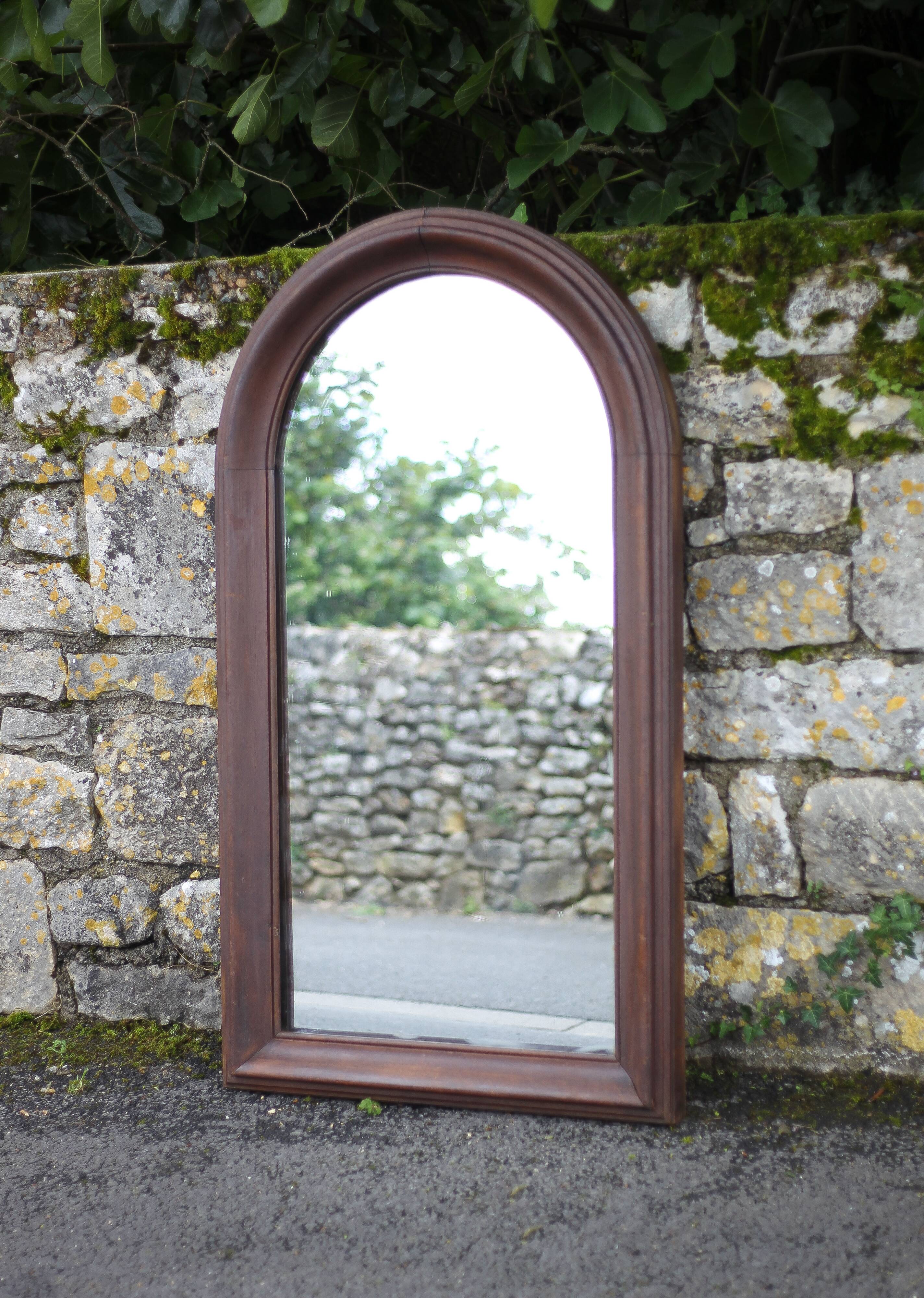 Large rounded wooden mirror, floor mirror, fireplace mirror