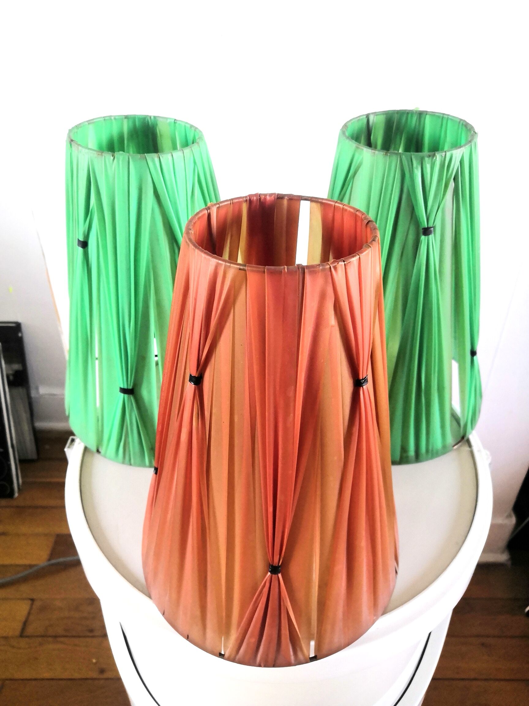 Set of 3 lampshades vinyl tapes plastic design 50s - 60s