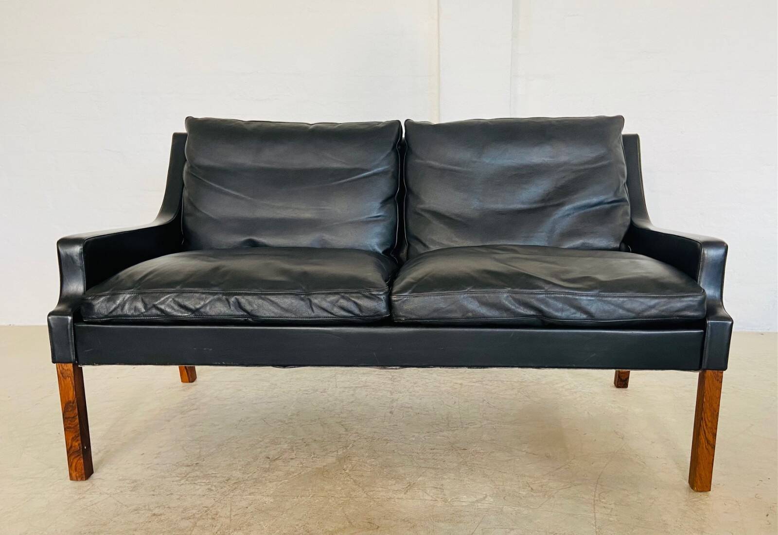 Canapé 2 personnes G. Thams vintage rétro danois du milieu du siècle en cuir noir