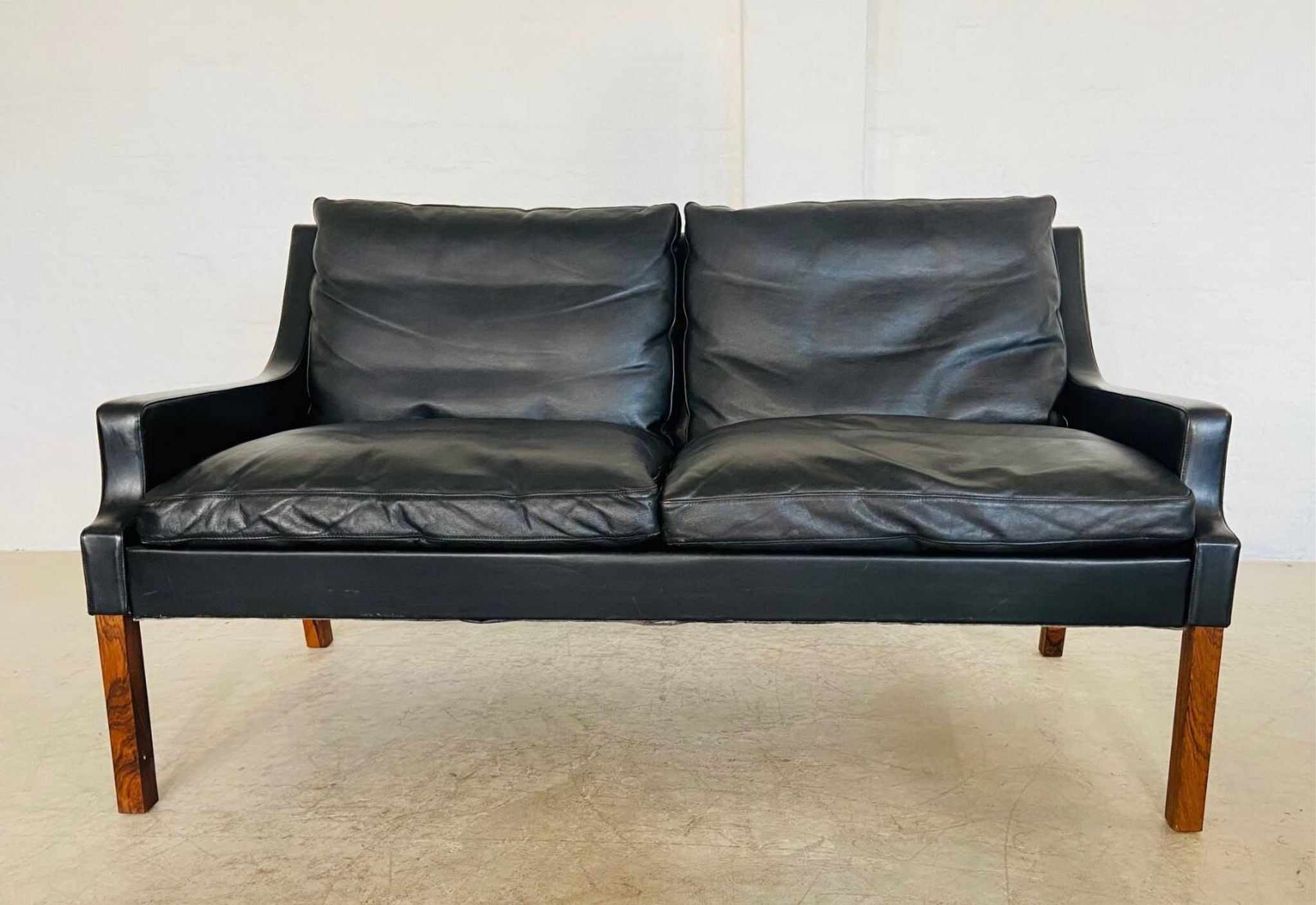 Vintage retro Danish mid-century G. Thams 2 person sofa in black leather