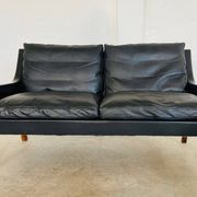 Vintage retro Danish mid-century G. Thams 2 person sofa in black leather