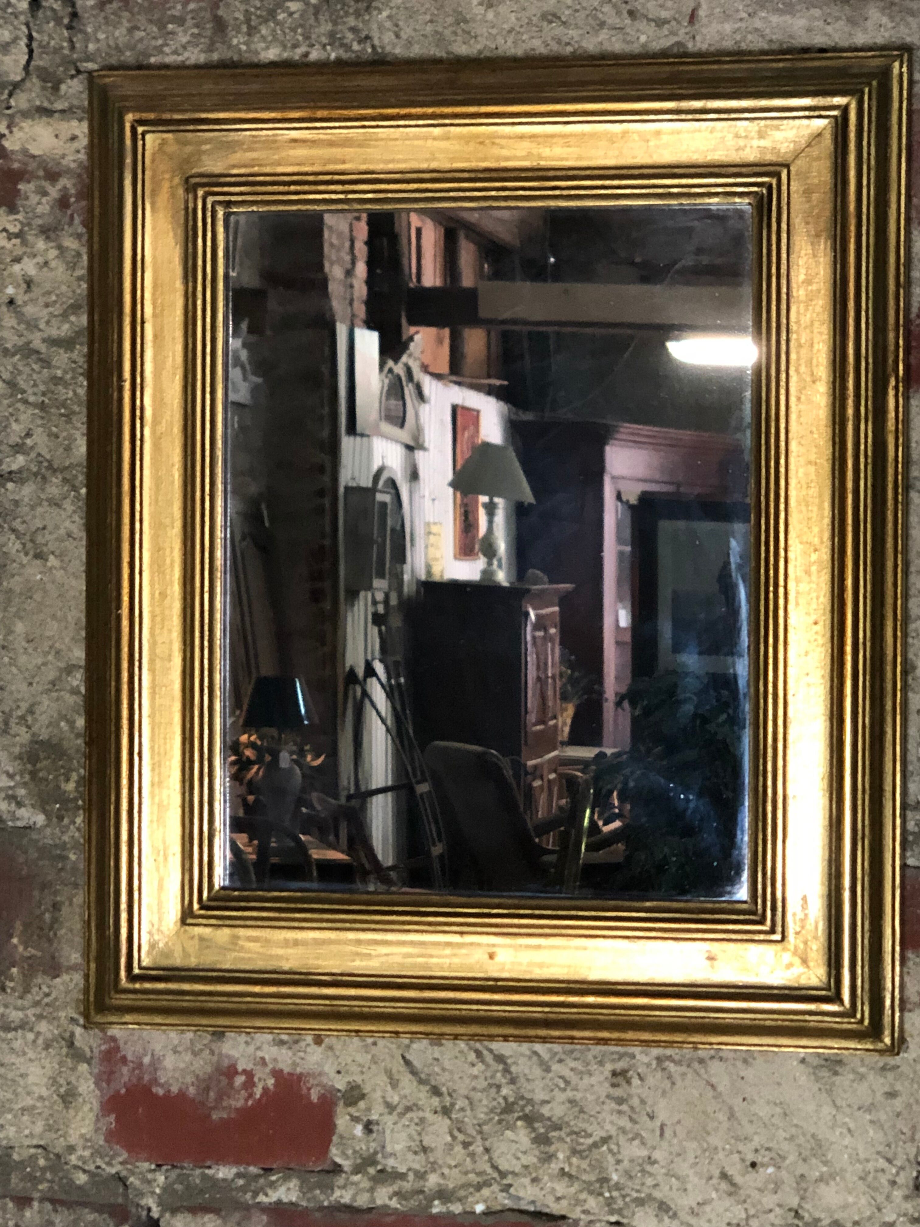 Patinated gilded wooden mirror  29x22cm