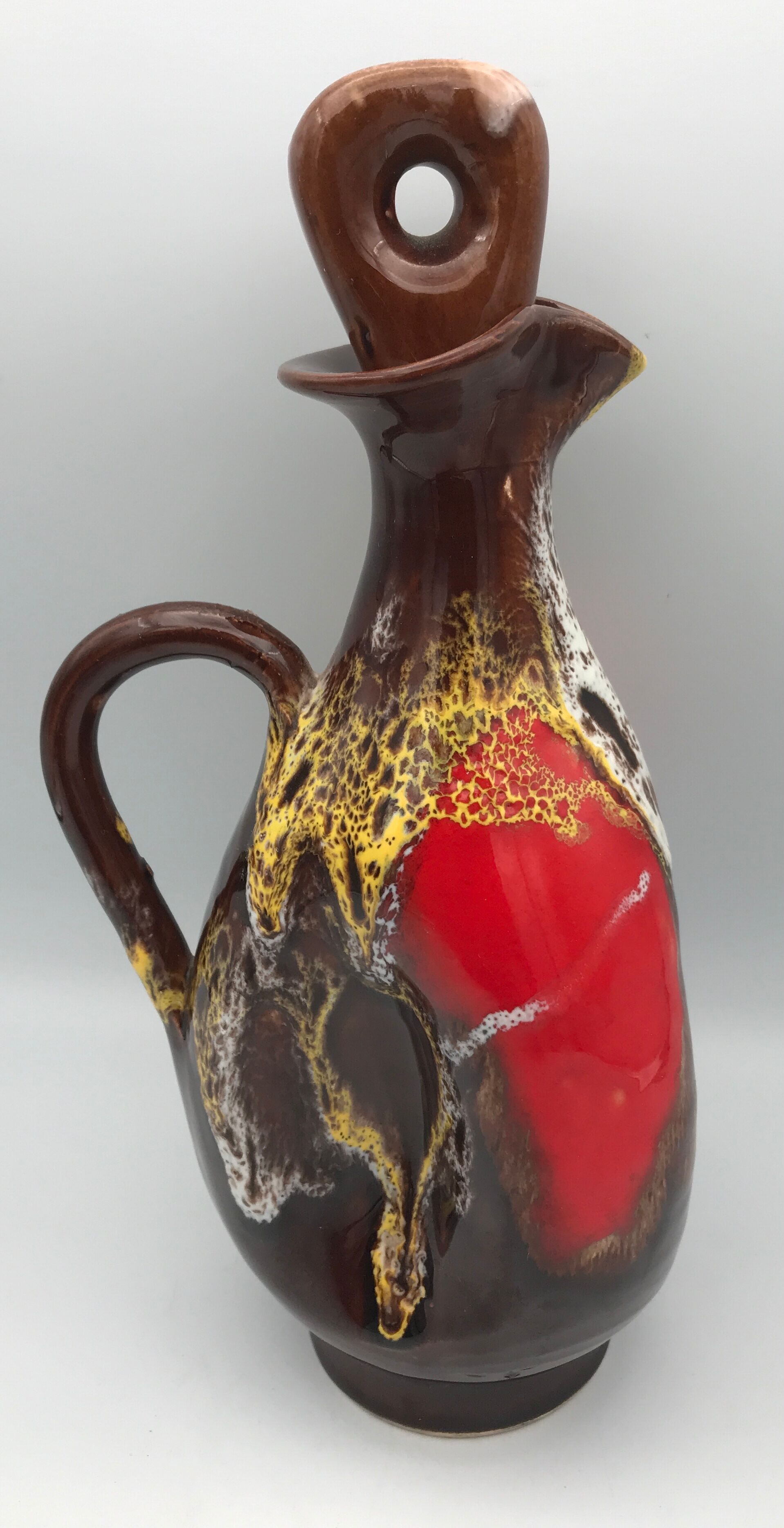 Ceramic bottle of vallauris polychrome enamel 25 cm