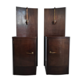 Pair of art deco bedside tables illuminated in wood and brass