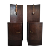 Pair of art deco bedside tables illuminated in wood and brass