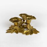 Bougeoir trois fleurs en laiton style Art Nouveau