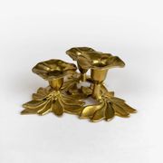 Art Nouveau style three-flower brass candle holder