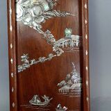 Pair old wood panels & mother-of-pearl Vietnam, Indochina around 1900 60x17 cm SB