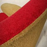 Red and mustard yellow fabric armchair in 1970s style