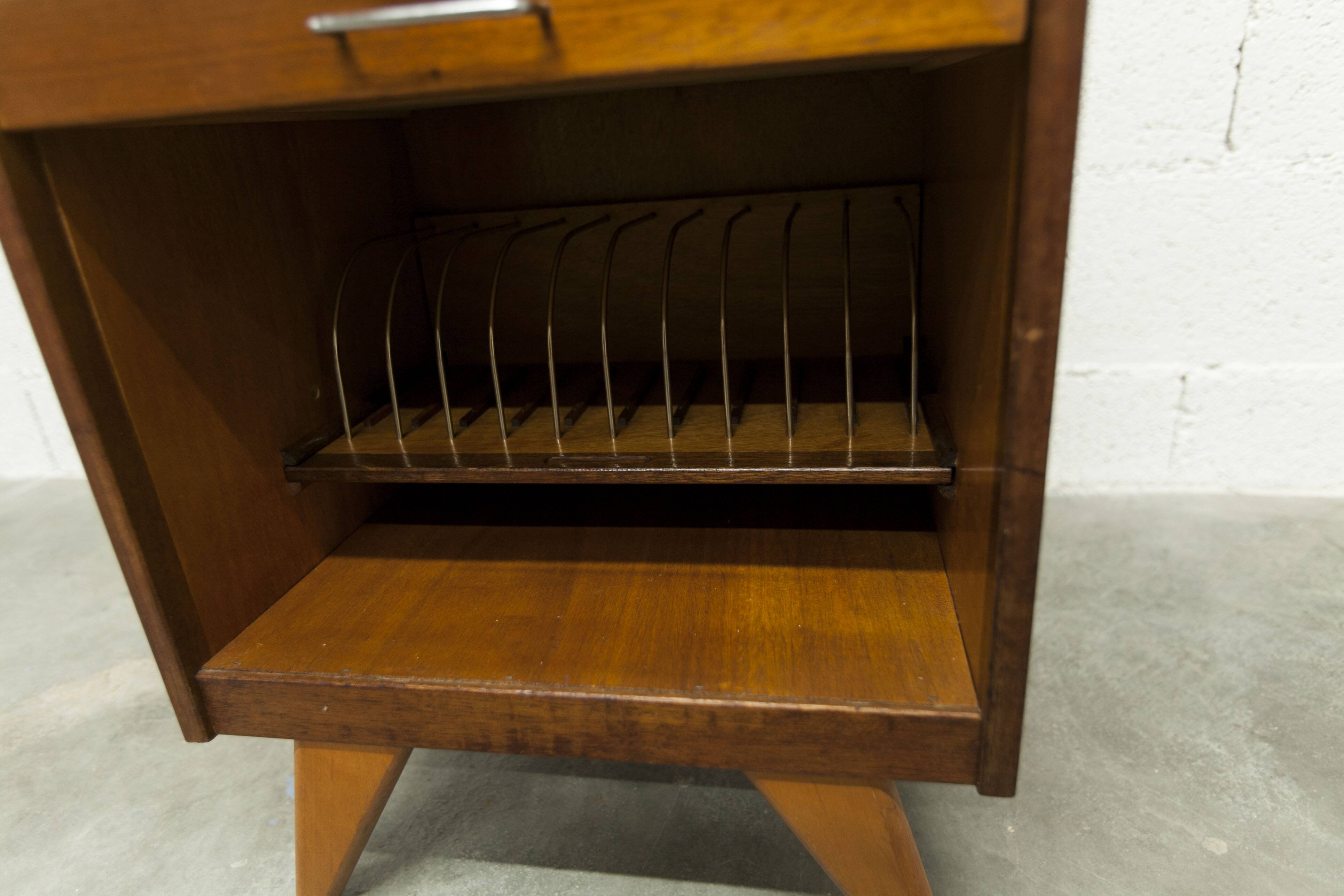 Unique 1960s bedside table with 15 complete games, compass legs, 1960s