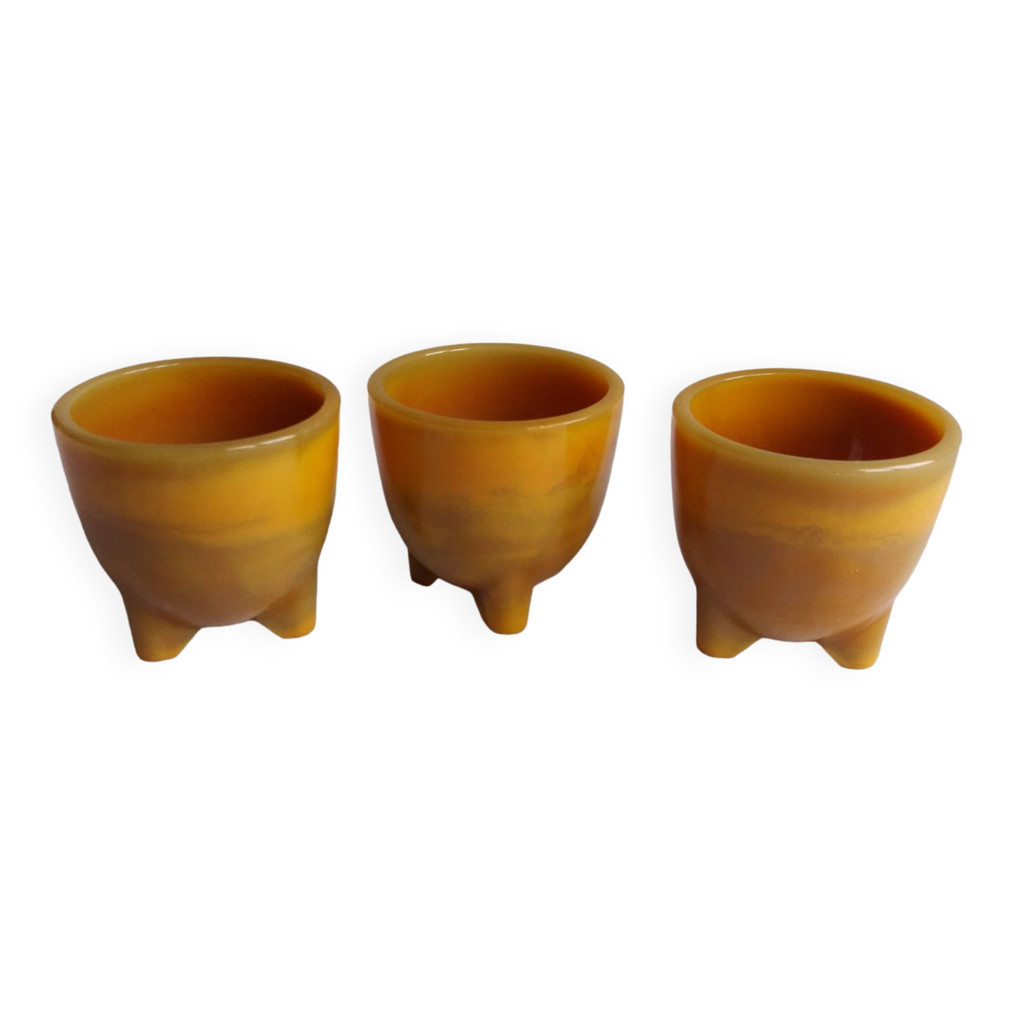 Marbled glass tripod egg cups