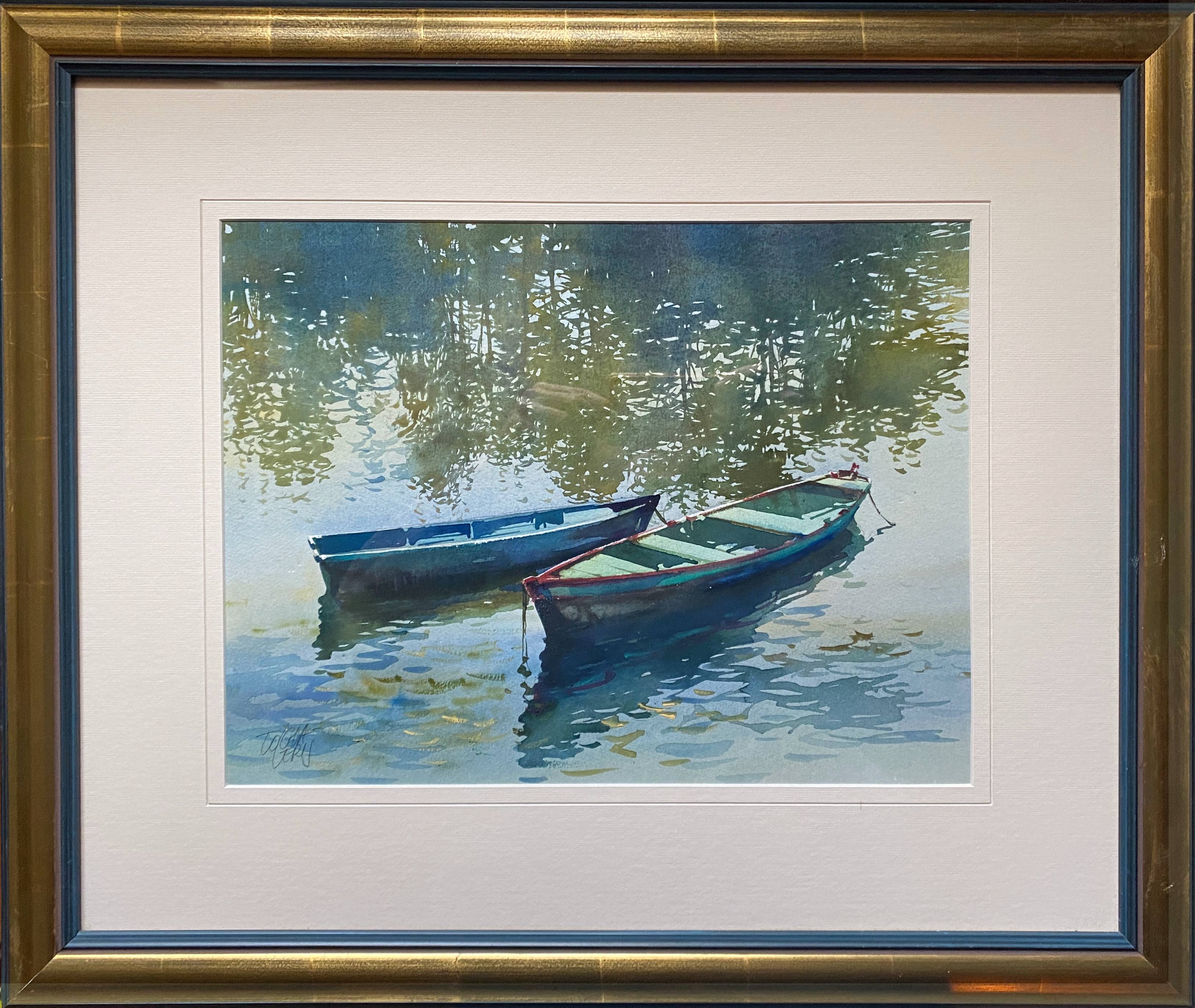 Watercolor painting "the boats under the trees" by togla leris + frame