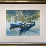 Watercolor painting "the boats under the trees" by togla leris + frame