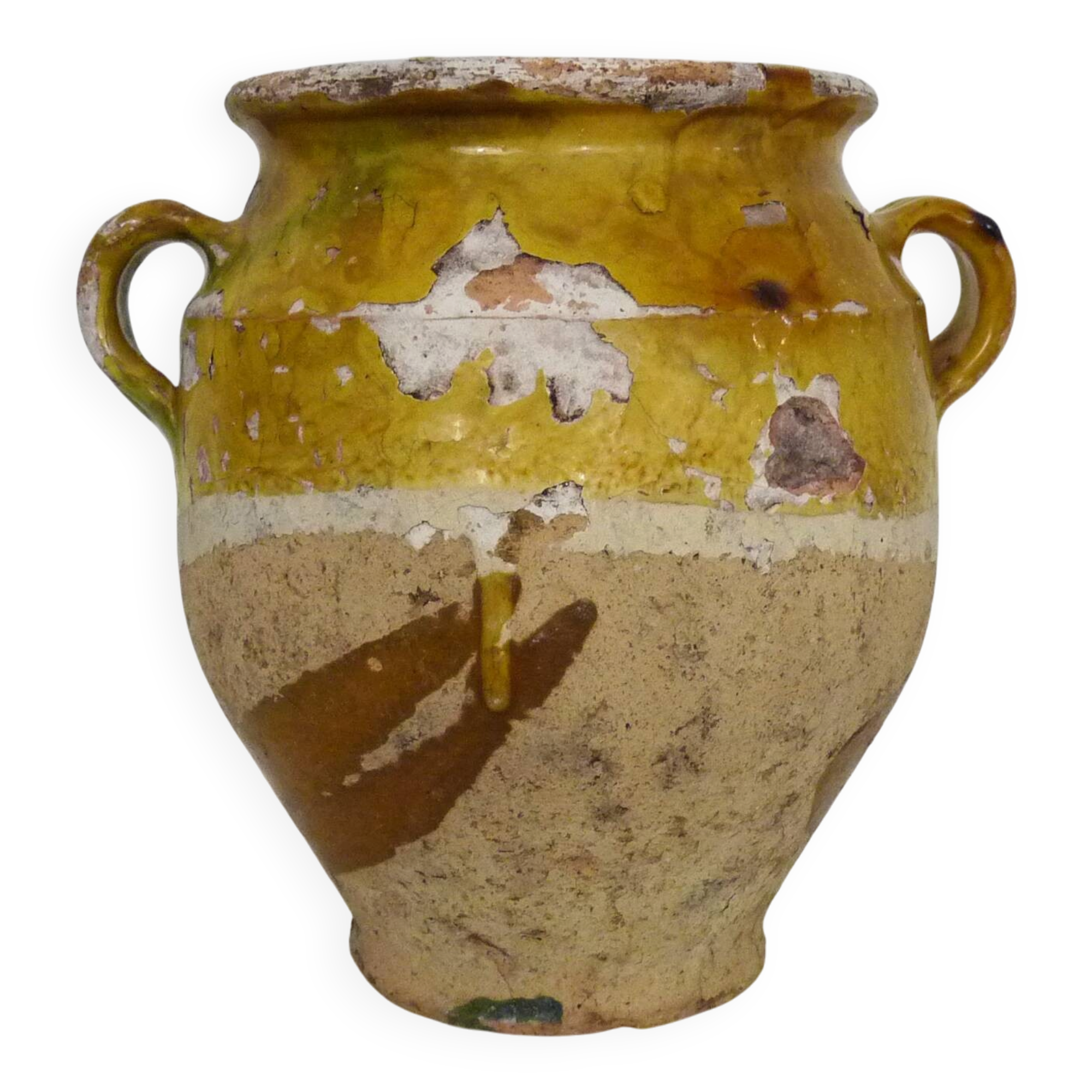 Magnificent glazed yellow confit pot, south-west of France. 19th century.
