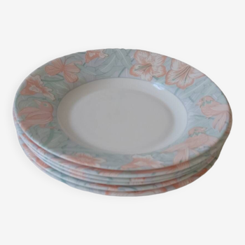 Assiettes arcopal blanches jungle rose et bleu