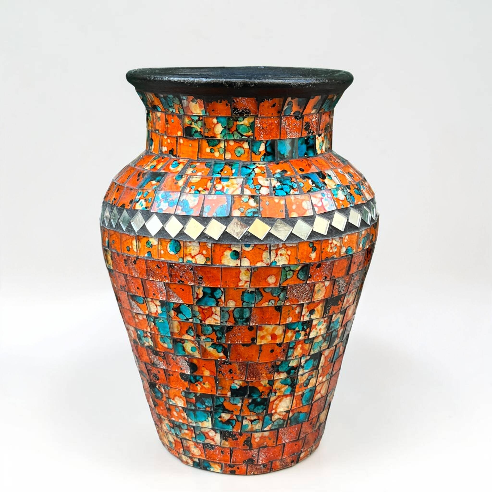 Orange mosaic vase and vintage bohemian chic glass - Mosaic pot