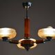 Art Deco Chandelier in Chromed Steel, Walnut and Glass, Czech, 1920s
