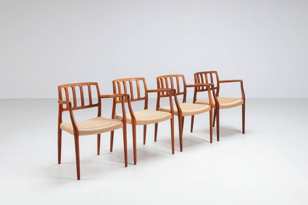Niels Otto Moller model 66 armchairs in teak and paper cord Denmark 1970