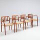 Niels Otto Moller model 66 armchairs in teak and paper cord Denmark 1970