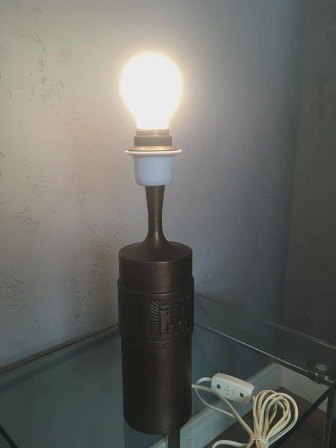 Stig Blomberg bronze table lamp with relief decoration, Sweden, 1960s